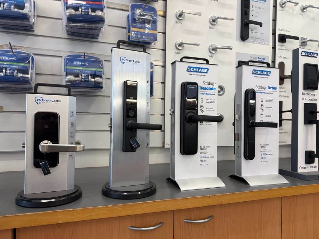 Digital Locks on display at City Locksmiths retail store